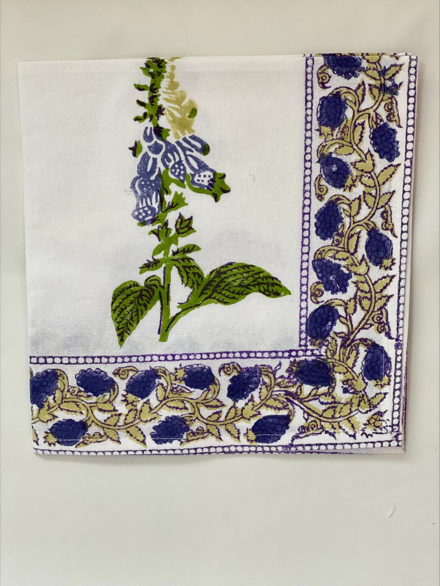 Hand block printed purple foxglove napkins - set of 2