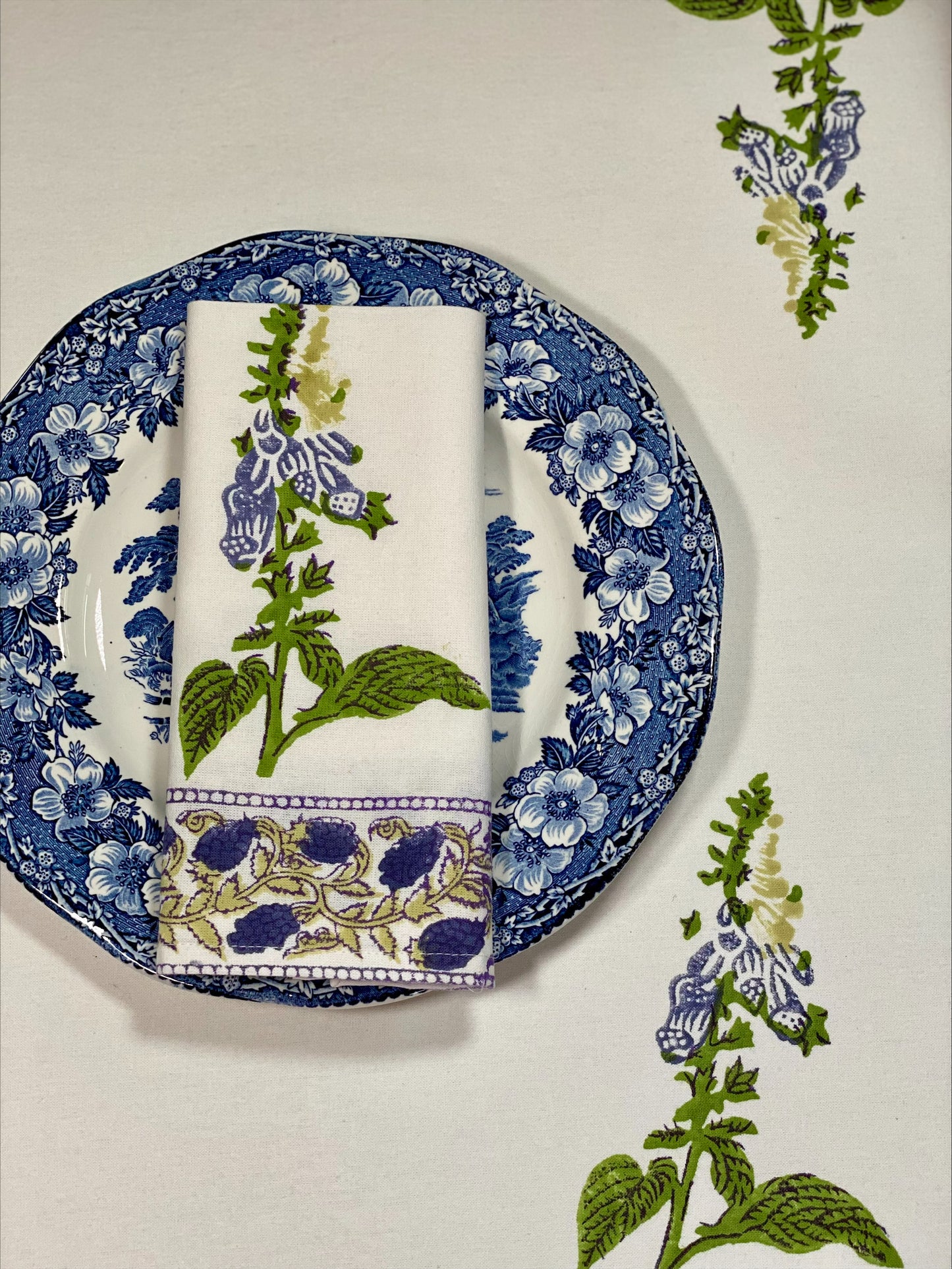 Hand block printed purple foxglove napkins - set of 2